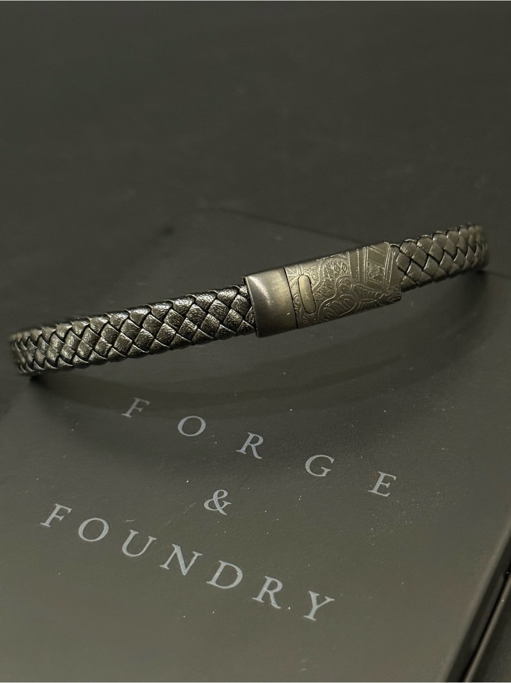 FORGE & FOUNDRY Hanover Artisan Black Braided Leather Magnetic Clasp Bracelet